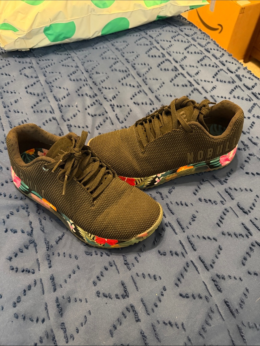 NOBULL Black Knit Athletic Shoes with Floral Midsole